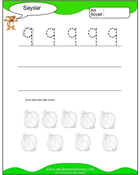 okul öncesi 1 sayısı çizgi çalışması